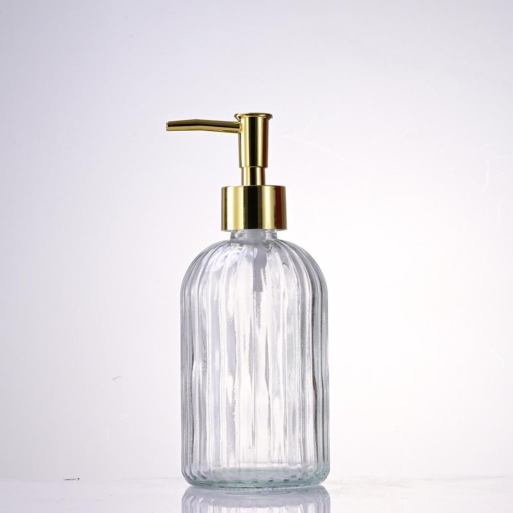 Nordic Large Capacity Vertical Stripe Glass Bottle for Hand Sanitizer, Shampoo, or Shower Gel
