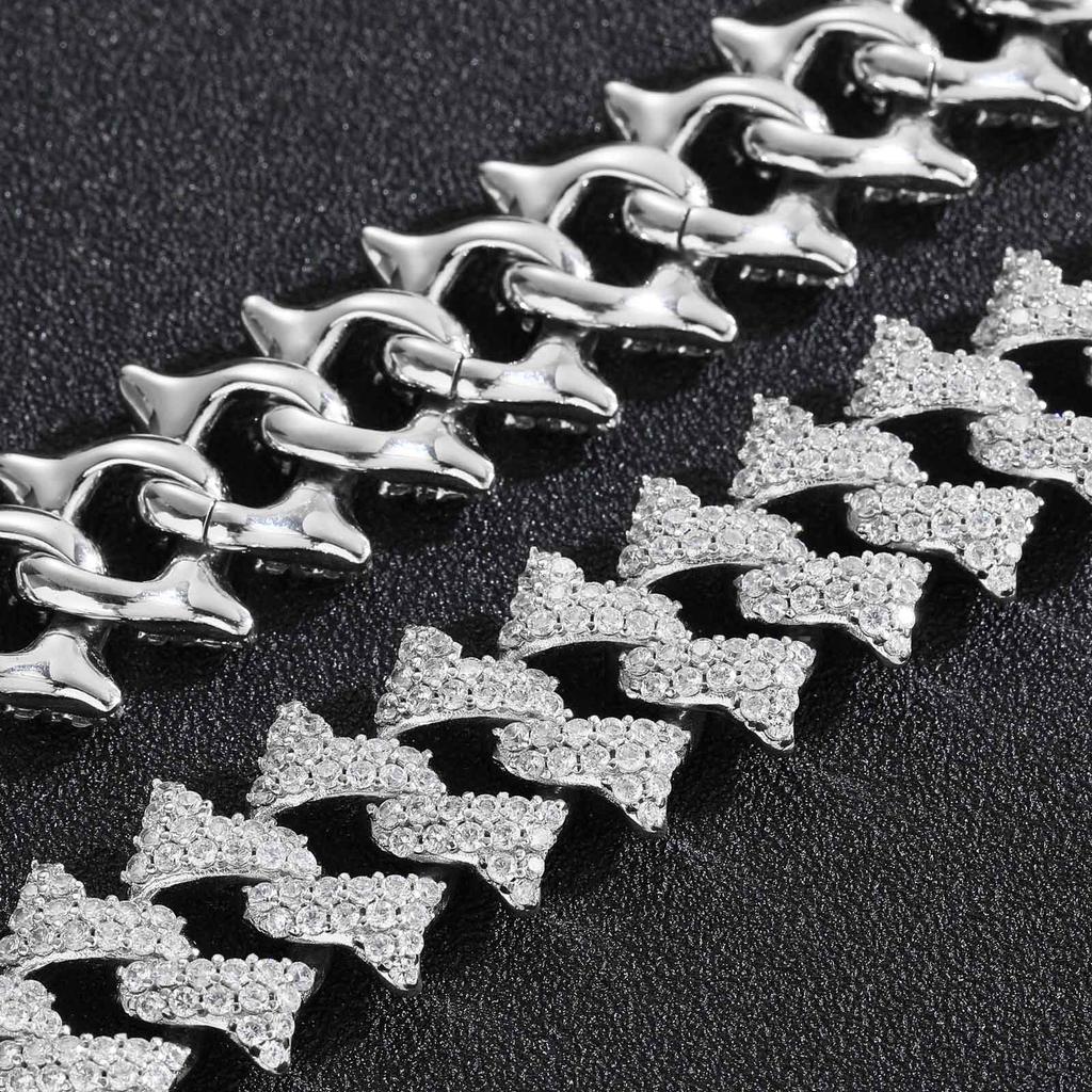 European American 18mm Thorn Hip Hop Men's Spring Buckle Cuban Bracelet Rhodium Plated Trendy Personalized Full Diamond Zircon