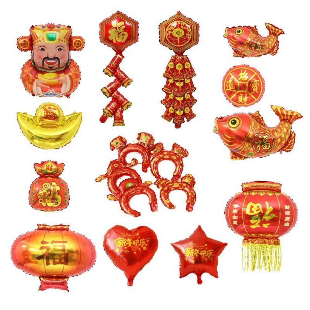 Chinese New Year Balloon Gold Ingot Fish Tassel Firecracker Shape Aluminum Film Balloon Spring Festival Home Decoration Balloon