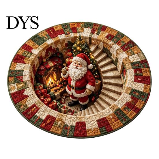Dekorativer Weihnachtsgeschenk-Weihnachtsmann 3D Runder Teppich, Kristall-Samt-Fußmatte für Wohnzimmer Schlafzimmer Ferienhausdekoration, Rutschfest