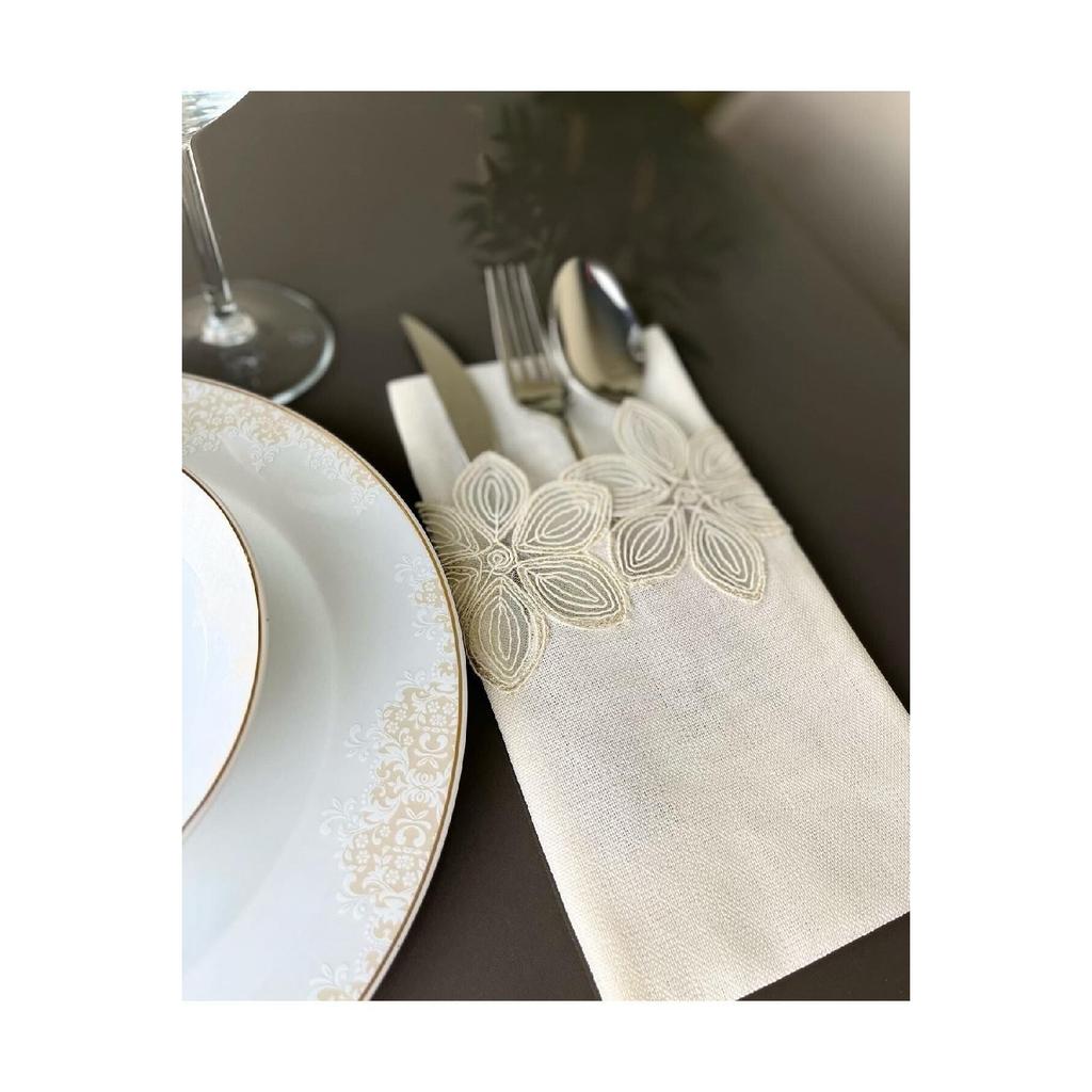 Perla Modell Creme Farbe Guipure Spitze Gardenia Stoff Set von 12 Besteck Servietten Reihe Stoff Geschirr