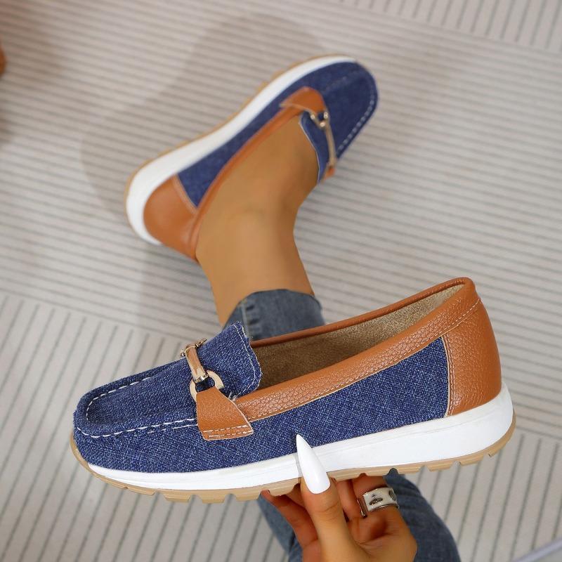 

Весенне-осенняя женская обувь. Модные женские туфли без шнуровки. Женские туфли на плоской подошве с круглым носком и леопардовым принтом. 42 джинсовый синий