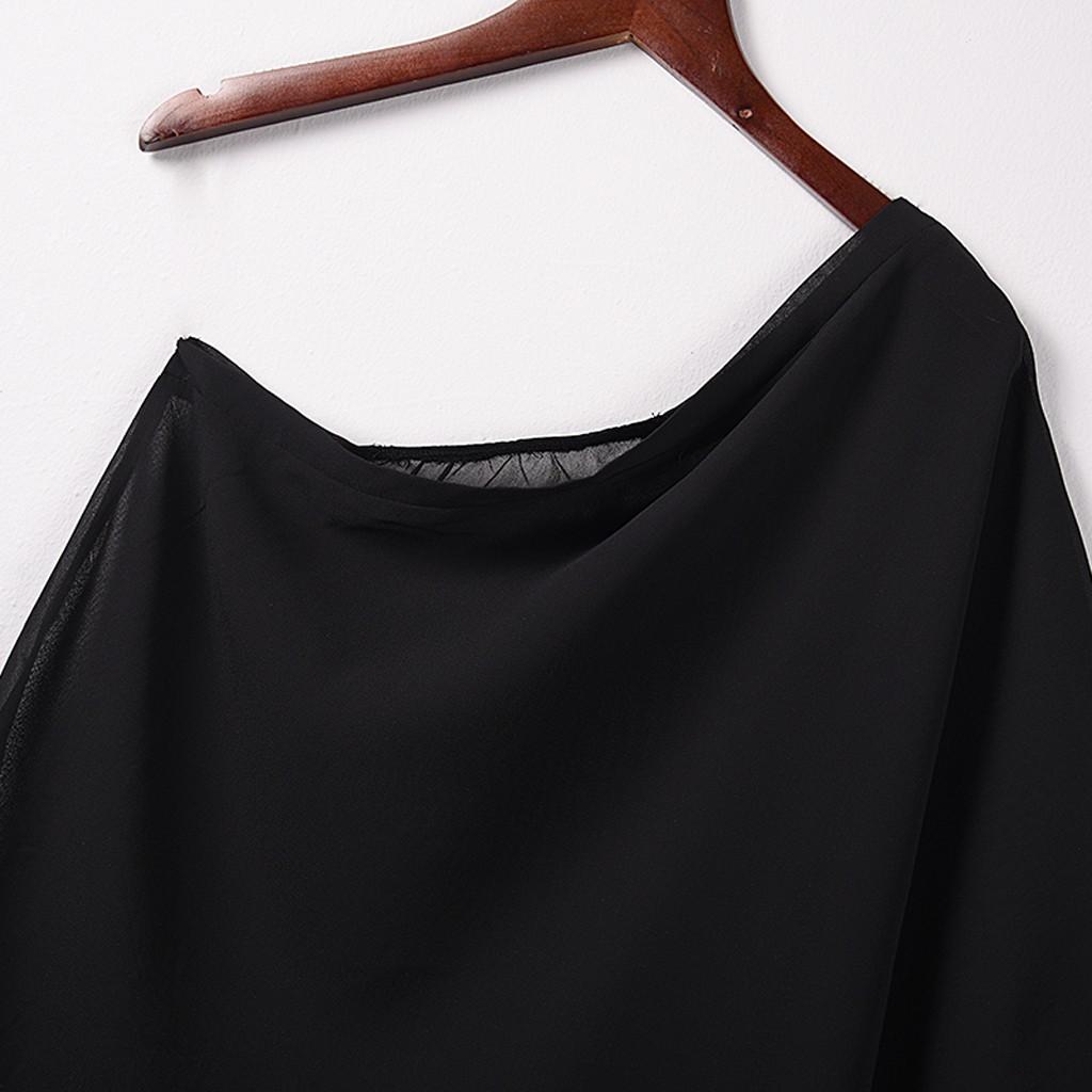 Women Off One Shoulder Oversized  Sleeve Asymmetric Summer Shirts Tops