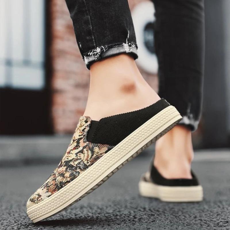 Fashion Slides Eva Rubber Male Slipper Mules Canvas Men's Shoe Half Low Price Mascullino High Quality Fashion 2025 Original Y2k Style