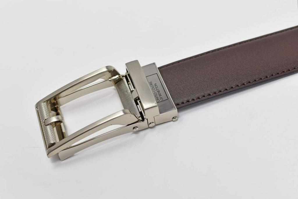 [United Colors of Benetton] Easy-to-attach slide-lock belt, auto-lock, no holes, checkered pattern, BNMB1025, chocolate, Japan. Maximum length approx.