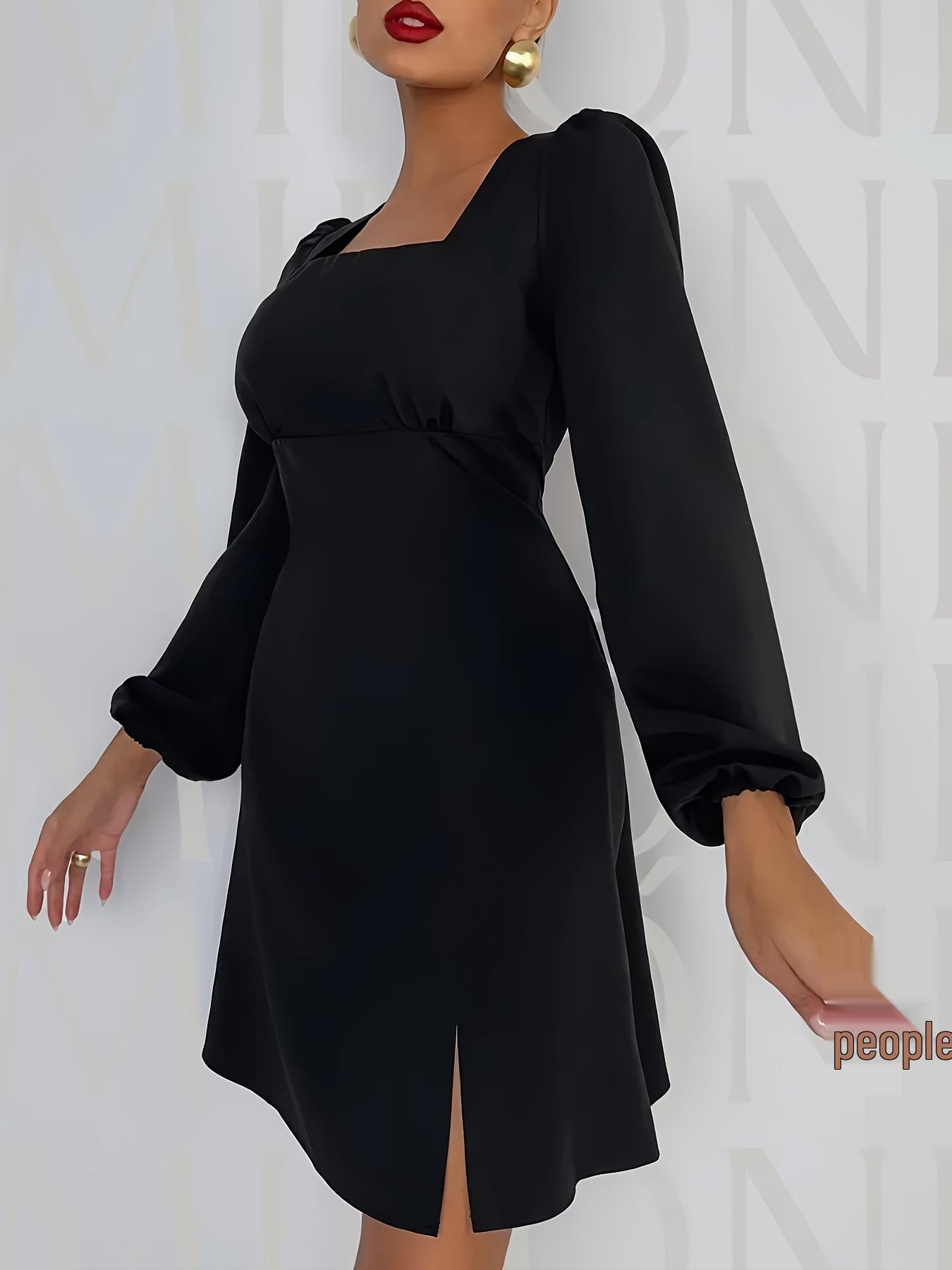 

Women s Square Neck Bodycon Long Sleeve Flared Mini Dress XS