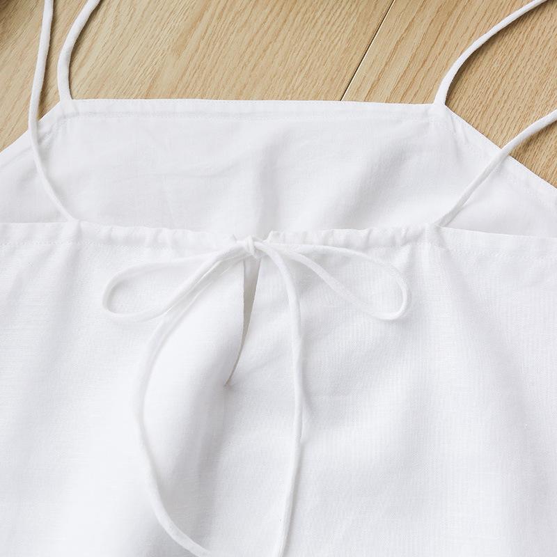 Retro European & American Style French Cotton Linen Slip Dress – Breathable, Comfortable, Tie-Up Back, Sexy Summer Short Dress