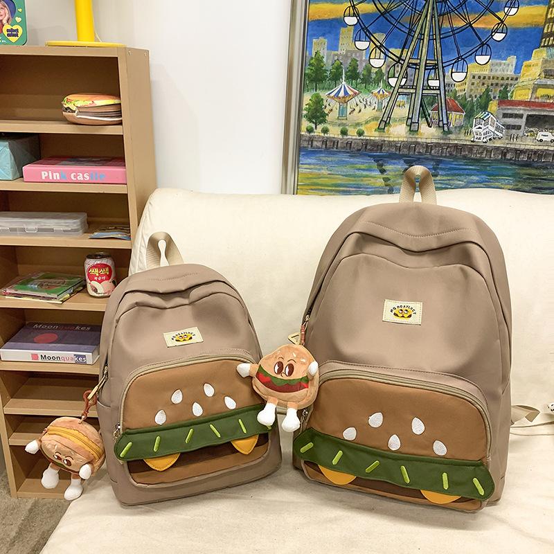 Schoolbag Campus School Bag Female Junior High School High School Cute Cartoon Burger Backpack Girl Large Capacity Student Backpack Tide