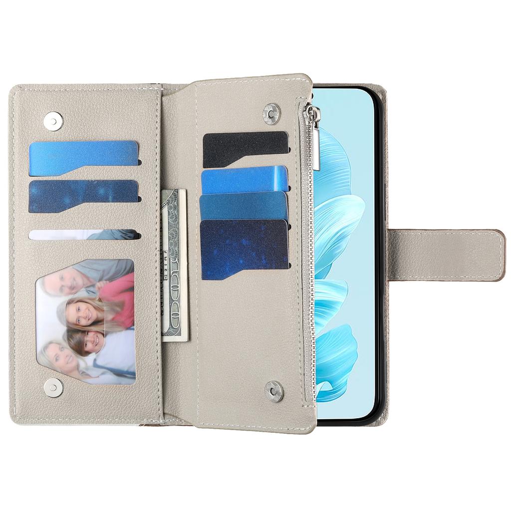 For Honor 200 5G Case Zipper Wallet Color Splicing Leather Flip Phone Cover with Straps