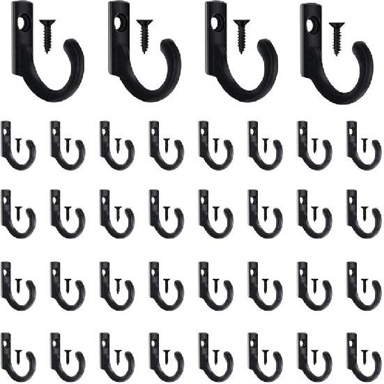 58 Pieces Key Hooks, Black Small Hooks for Hanging Hat, Jewelry, Steel Metal Hook, Kitchen Little Towel Hook with Black Screws for Farmhouse Retro
