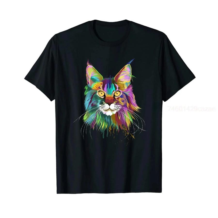 

100% Cotton Splash Maine Coon Cat T-Shirt MEN WOMEN UNISEX T Shirts Size S-6XL XXXXXL чорний