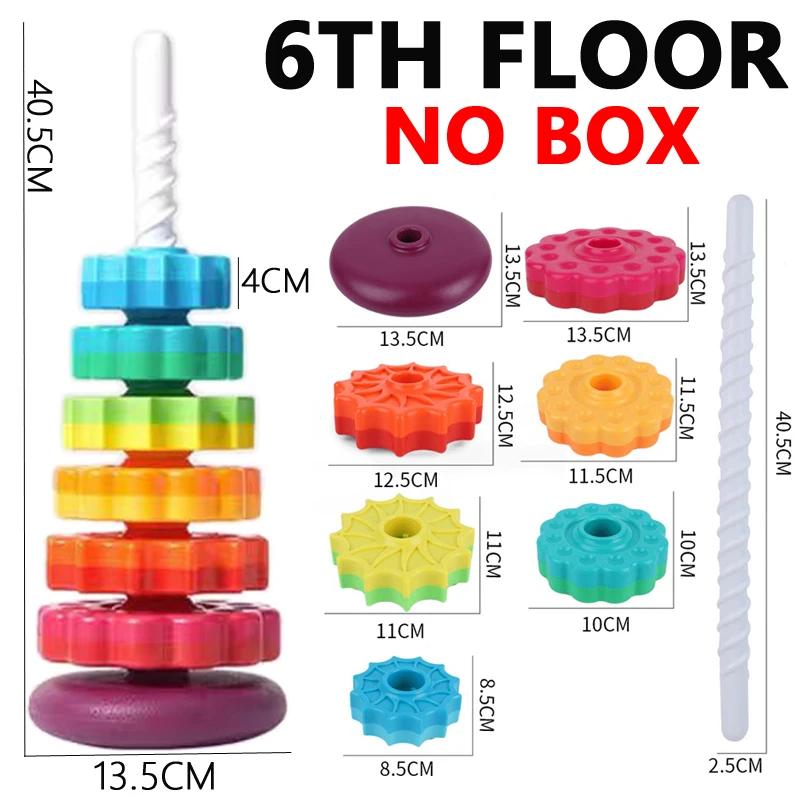 Rotated Rainbow Tower Stacking Music Color Nesting Ring 3+ Years Old Montessori Turn Turret Puzzle Early Education Toys Gift