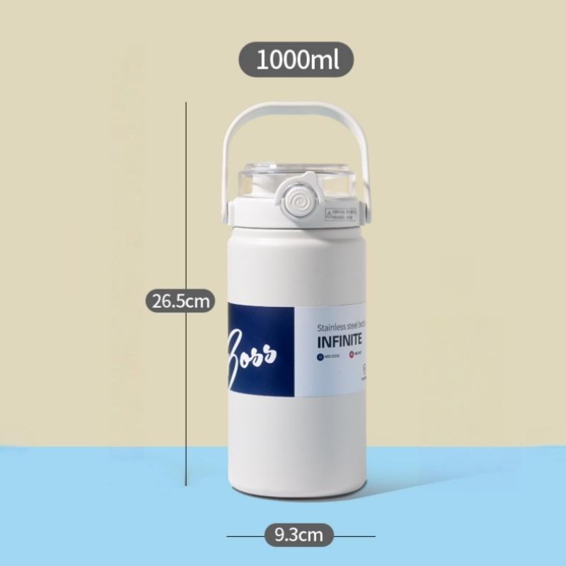 1000ML Stainless Steel Insulated Tumbler Large Capacity with Handle, Ice-Keeping and Thermal Straw, Portable Sports Water Bottle
