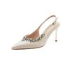 Temperament Rhinestone Thin Heel Commuter Pointed High Heels Women's Summer Wear One Word with Bag Head Sandals