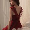 Pure Desire Style Satin Slip Nightdress Sexy Backless Lace Bow Polka Dot Lingerie Women