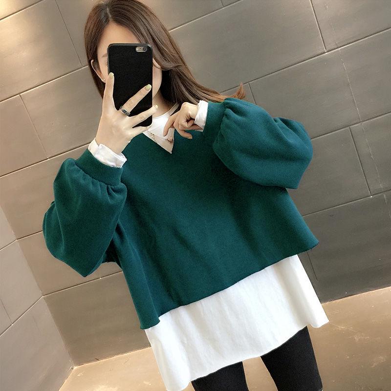 

Популярный женский свободный свитшот для беременных, облегающий стиль «двойка» для весны и осени L (110-125 jin) темно-зеленого