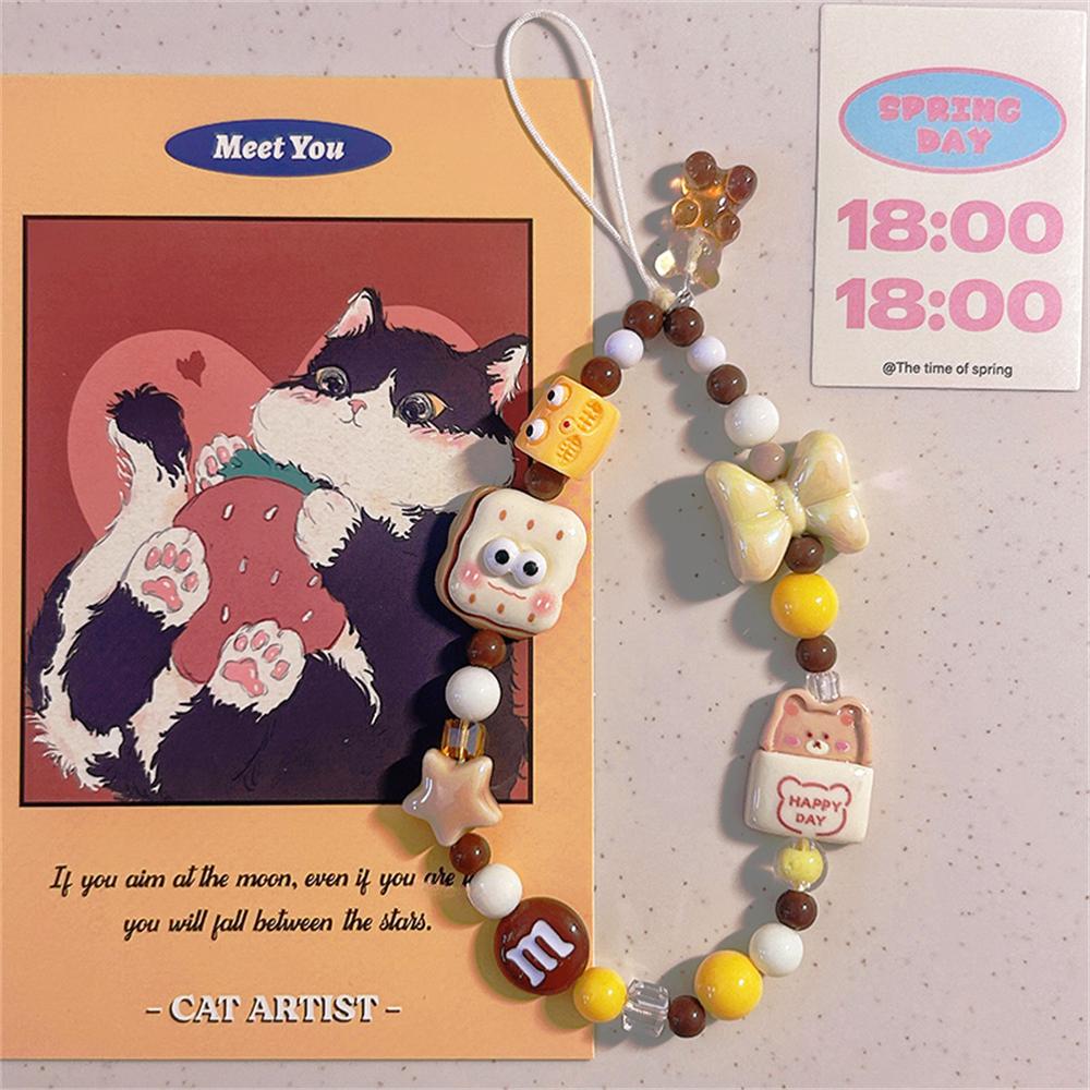 

Funny Cue Cookies Bear Pendant Bowknot Kawaii Key Ring Bag Chain Pendant For iPhone Samsung Girls Women Jewelry Hanging Rope