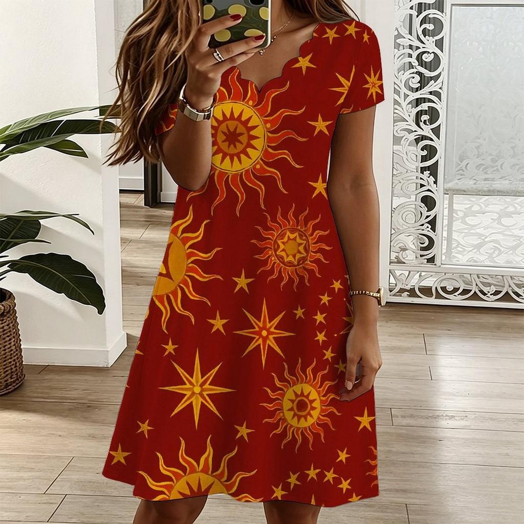 Women V Neck Floral Printed Loose Dress Plus Size Summer Casual Outfit