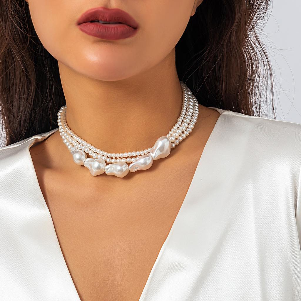 Accessories, Retro Imitation Pearls Stacked With Baroque Necklaces, Niche Round Bead Chains, Versatile Necklaces For Women
