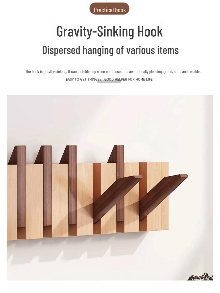 Solid Wood No-Drill Coat Hook & Wall Art for Entryway