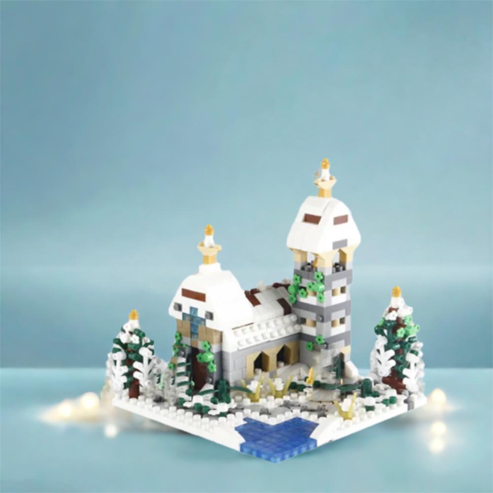Idea City Mini Street View Micro Diamond Block Winter Church Construction Building Brick Figures Educational Toys For Kids Gifts