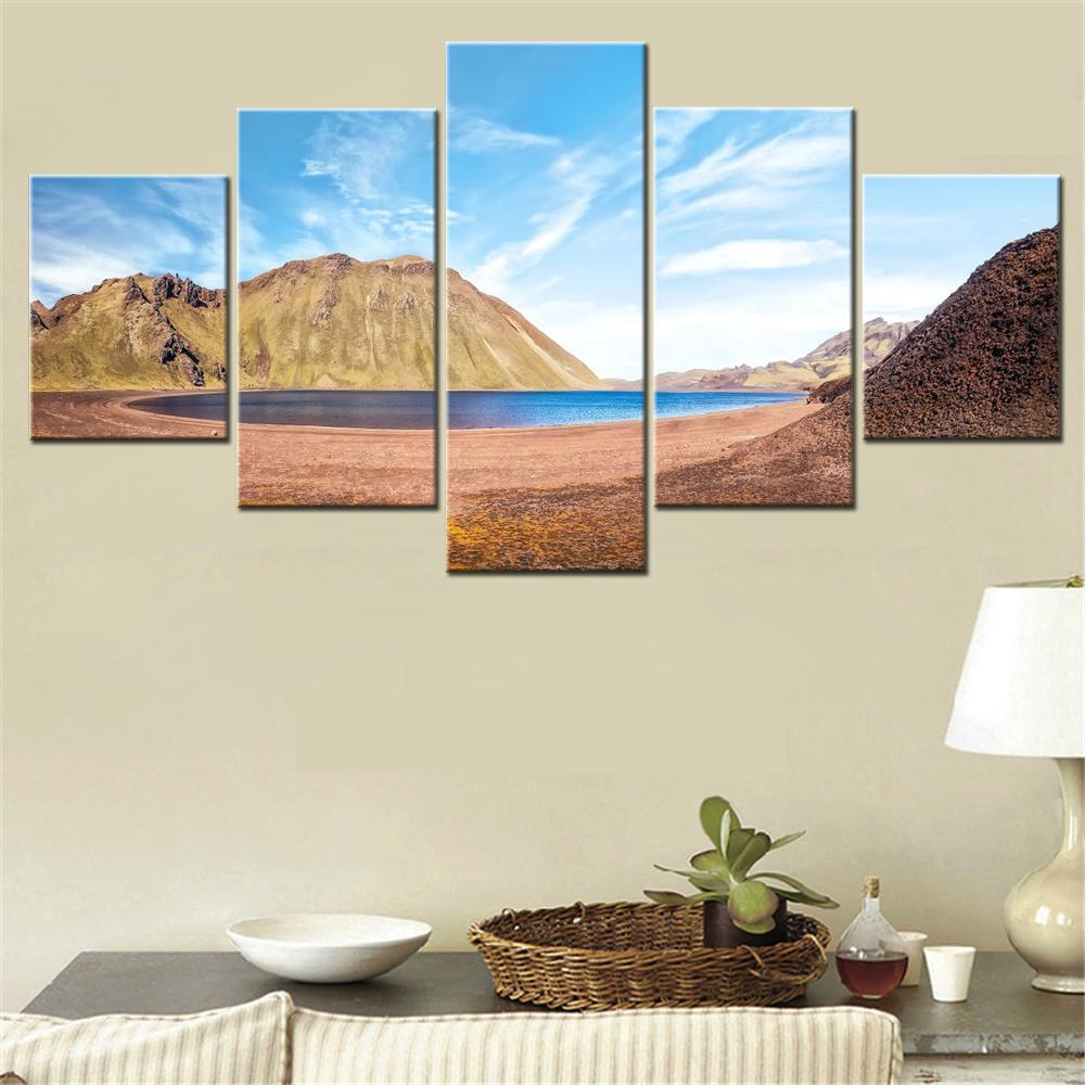 

5 Pieces Canvas Wall Arts Mountain Poster Painting Nature Lake Myvatn Iceland Wallpaper Home Decor Picture Artwork Living Room 20X35 20X45 20X55CM