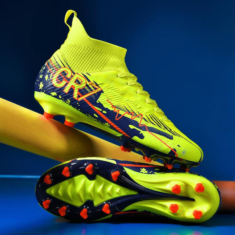 2025 new football shoes men's and women's high-top youth training long nails TF broken nails artificial turf sports shoes