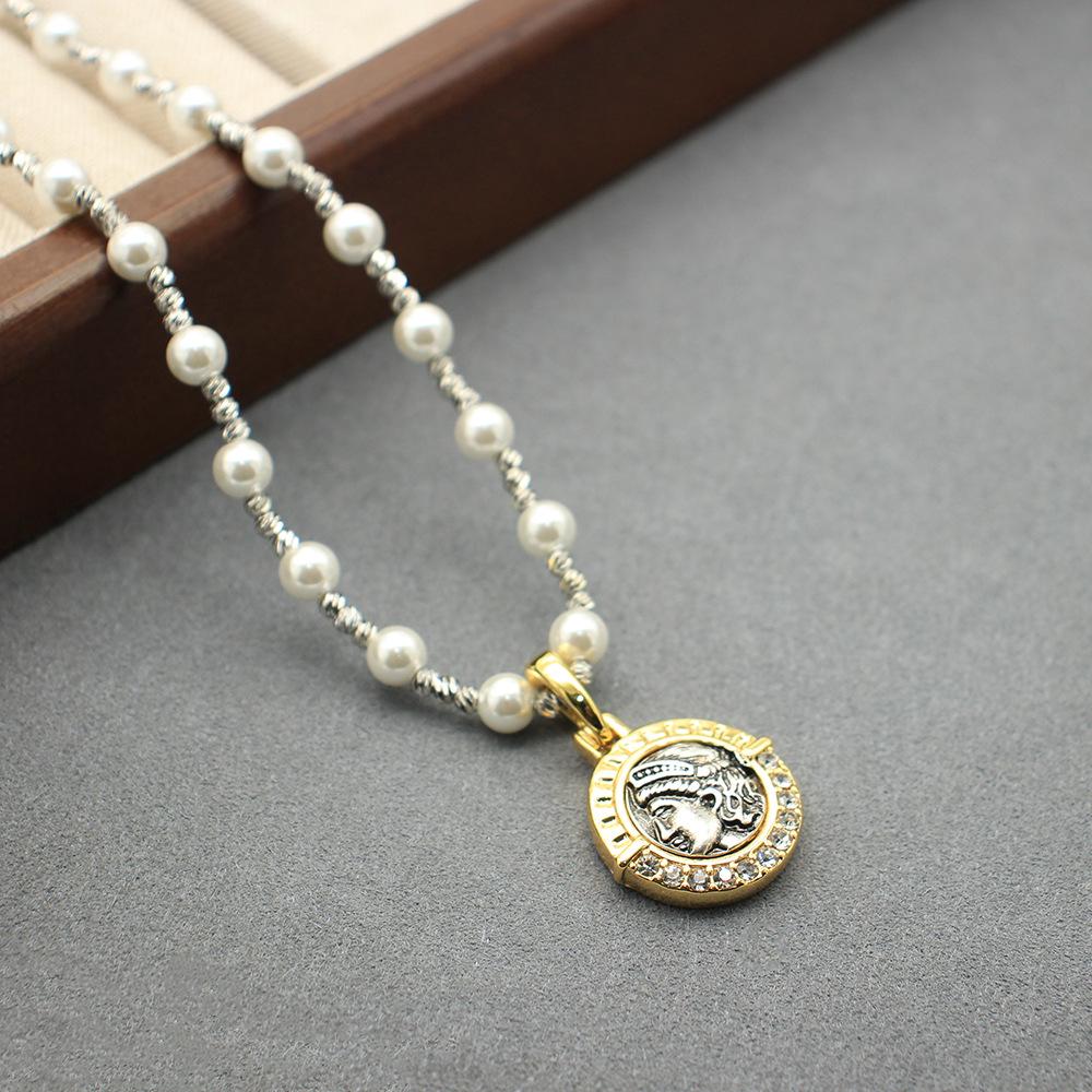 Vintage French Coin & Pearl Portrait Pendant Necklace - Versatile Vacation Jewelry