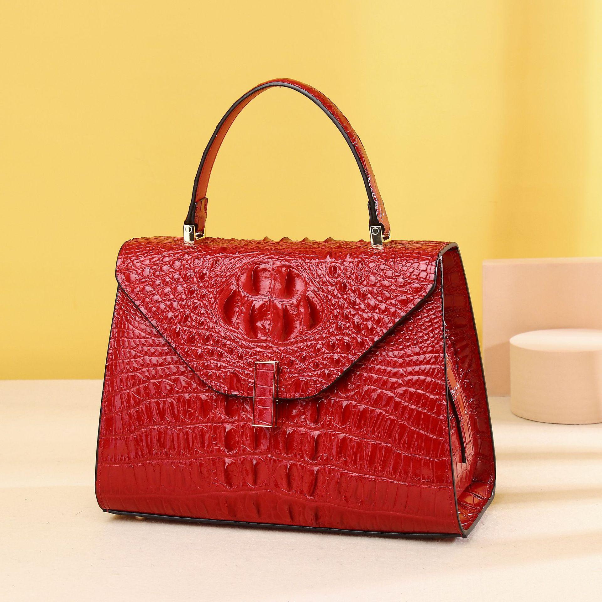 Jmg Bags Women's Green Crocodile Bone Pattern Valle Handbag For Classic Lock Cover, Fashionable Bag, Single-Shoulder Crossbody Bag