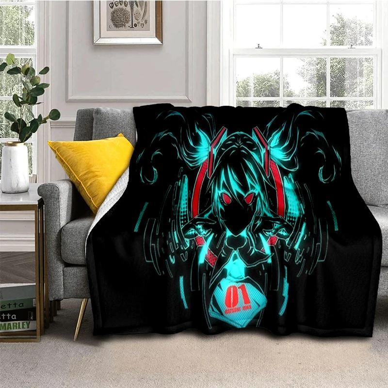 3D M-MIKUS Music VOCALOID Cartoon Girl Soft Plush Blanket,Flannel Throw Blanket for Living Room Bedroom Bed Sofa Cover Gift
