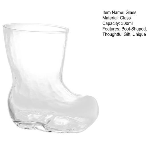 Creative Boot Shape Glass Cup, 300ml Novelty Boot Tumbler for Whiskey Beer Juice Coffee, Unique Home Bar Gift