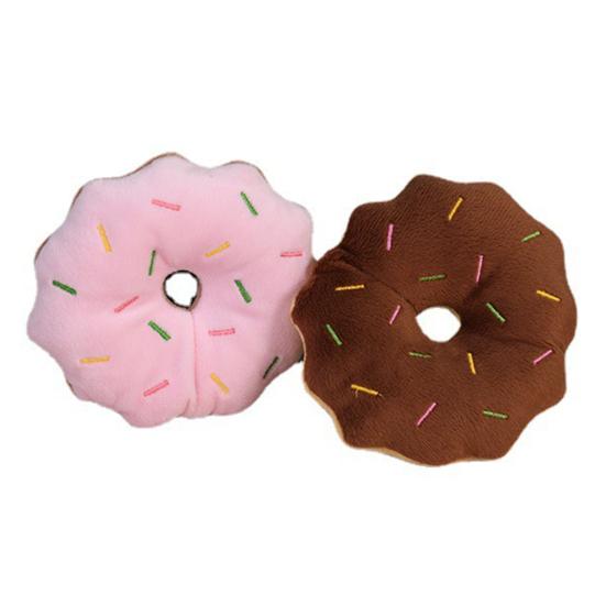 Dog Plush Donut Toy Interactive Squeaky Dog Chew Toy Stuffed Donut Puppy Teething Toy Relieves Boredom for Small Medium Dogs