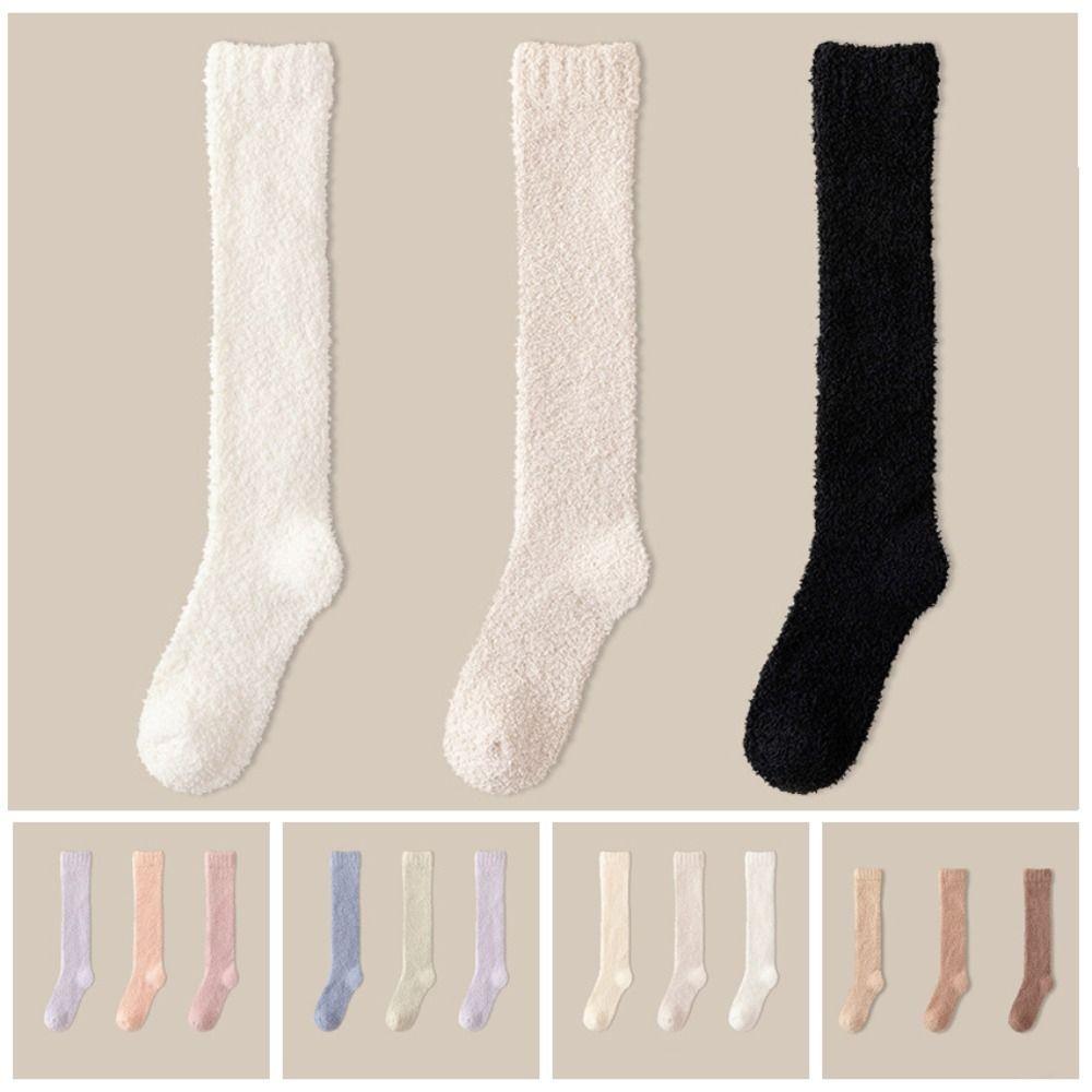 3Pairs Simple Floor Plush Socks Winter Knee High Stockings Winter Thicken Stockings For Female Men