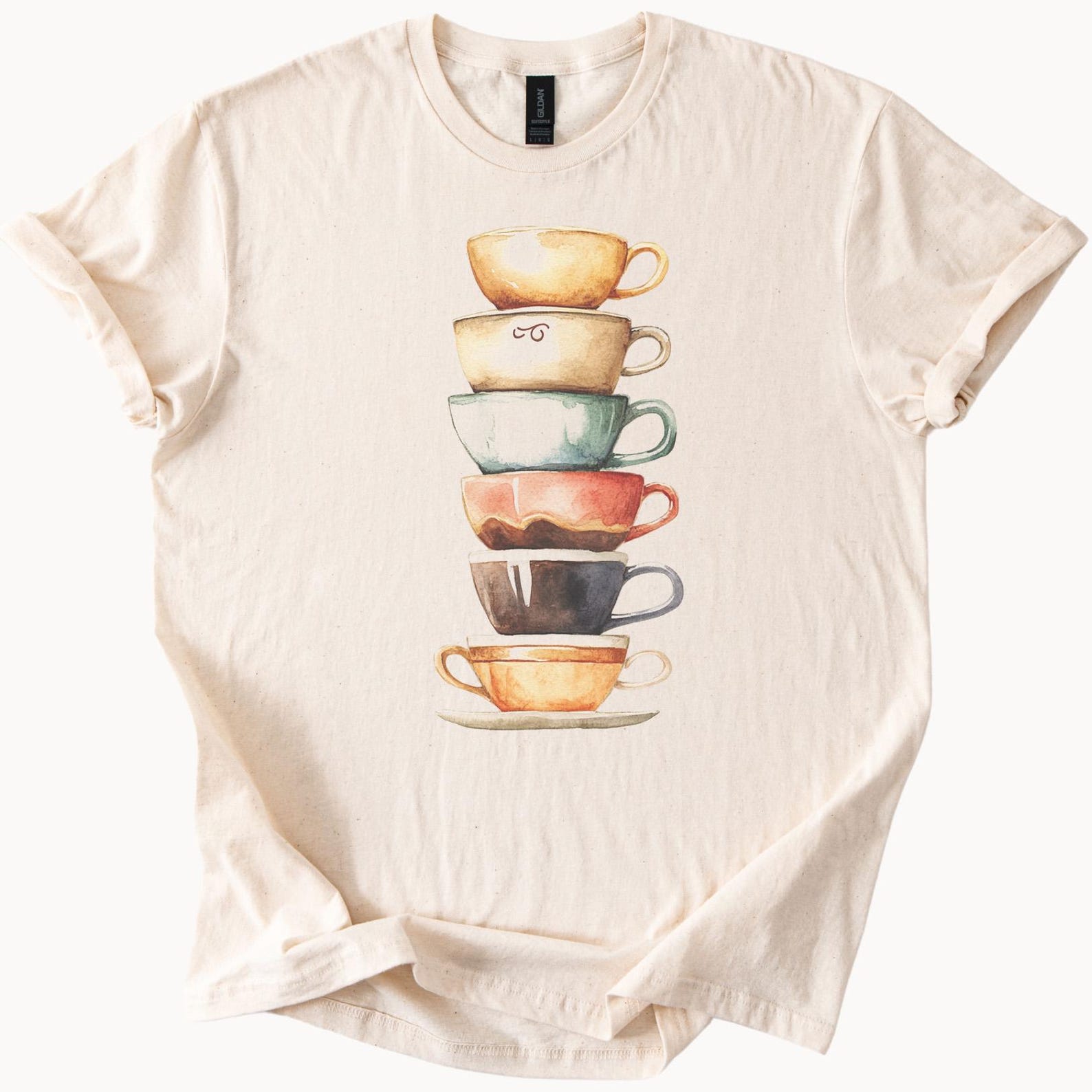 Stacked Coffee Cups Graphic T Shirt Watercolor Tea Mug Art Cute Barista Gift Coffee Lover Aesthetic Shirt Artistic Cafe Style Tee 140
