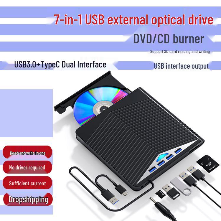 High-Speed Multi-Function Blu-ray USB/Type-C External DVD Burner for Laptops, Mobiles, and Desktops