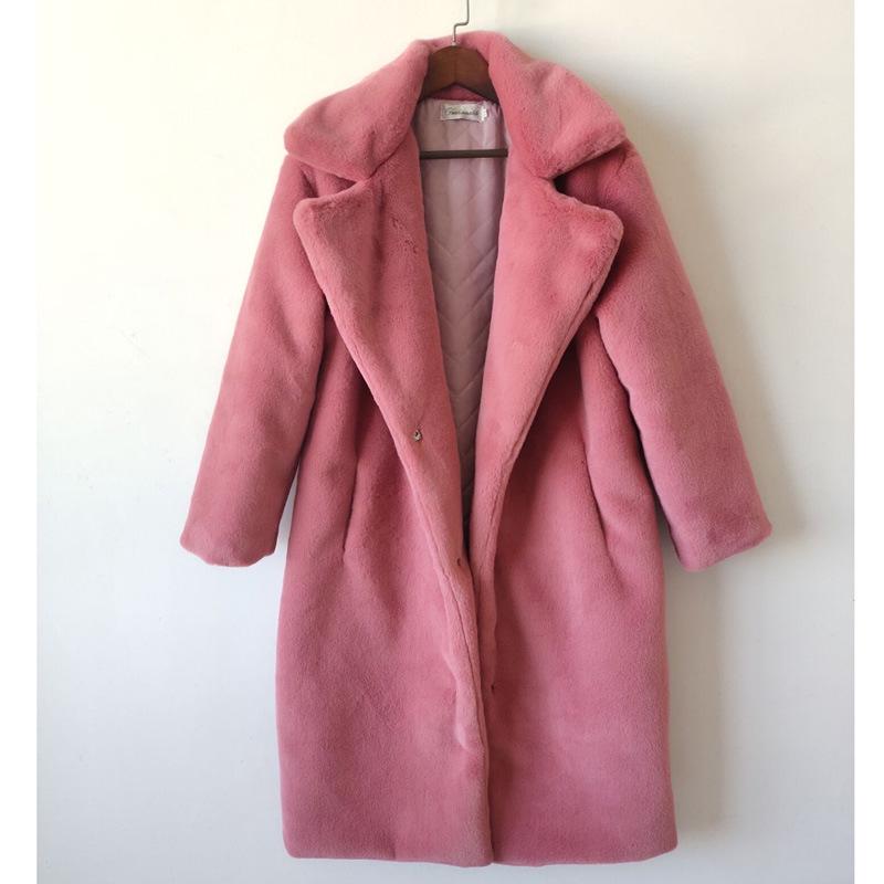 2024 Extra Long Plus Size Women's Faux Rabbit Fur Coat - Warm Winter Outerwear