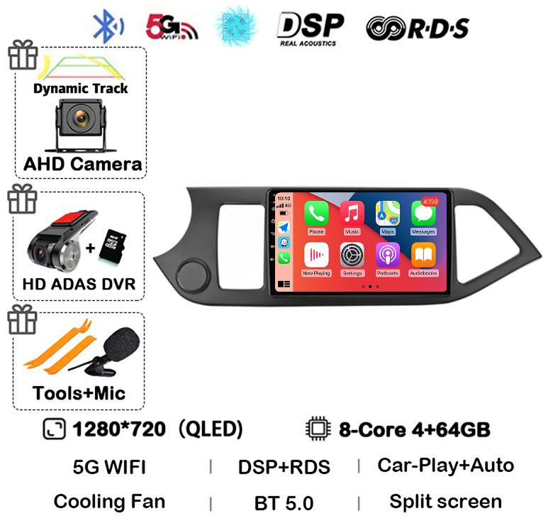Android 14 Carplay Auto For KIA PICANTO Morning 2011 2012 2013 2014 2015 2016 Multimedia Car Radio Navigation Player WIFI+4G DSP