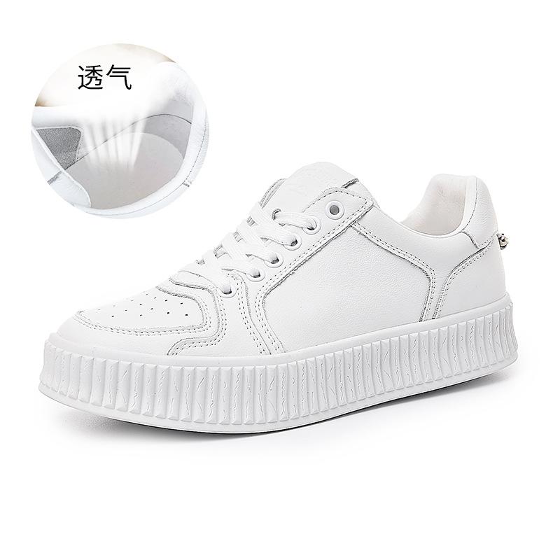 Leather Simple Solid Color Little White Shoes Women's 2025 Spring and Summer New Thick-soled Small Man Height Increase Casual Versatile Board Shoes
