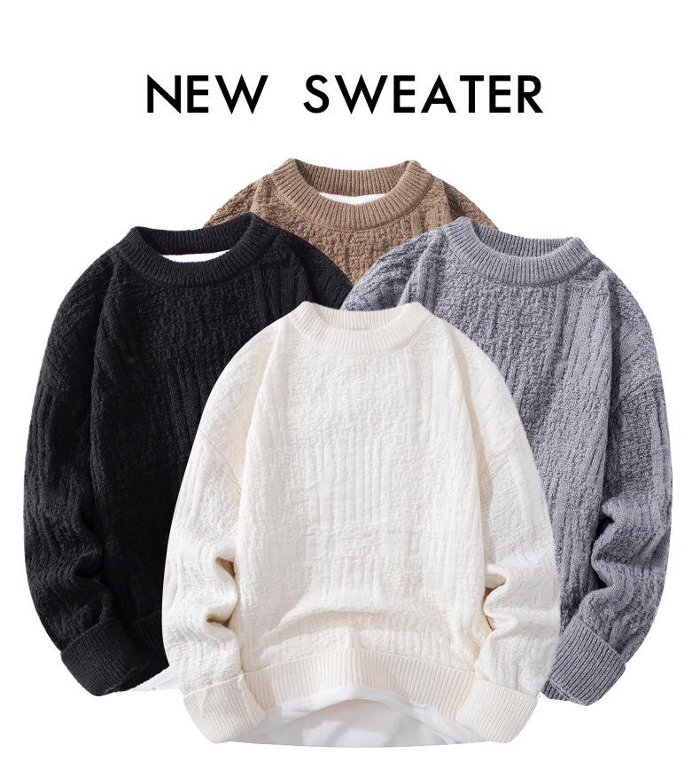 Men's Plush Velvet Round Neck Sweater: Versatile, Casual Autumn/Winter Knitwear, Simple Solid Color, Trendy Inner Wear.