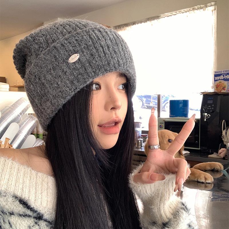 The Knitted Hat for Women with Autumn and Winter Versatile Thickened Face Protecting Small Wool Hat Ear Protection Cold Proof Pullover Hat