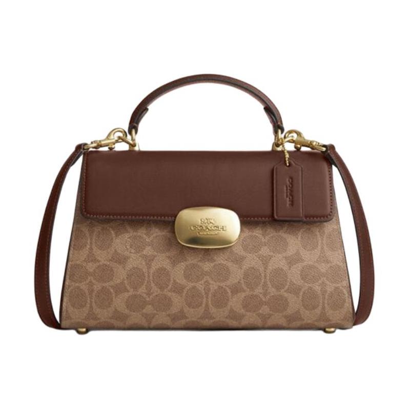 

COACH Eliza 27 Classic Presbyopia Artificial Leather Shoulder Crossbody Handbag Large Women s Brown maroon коричневий