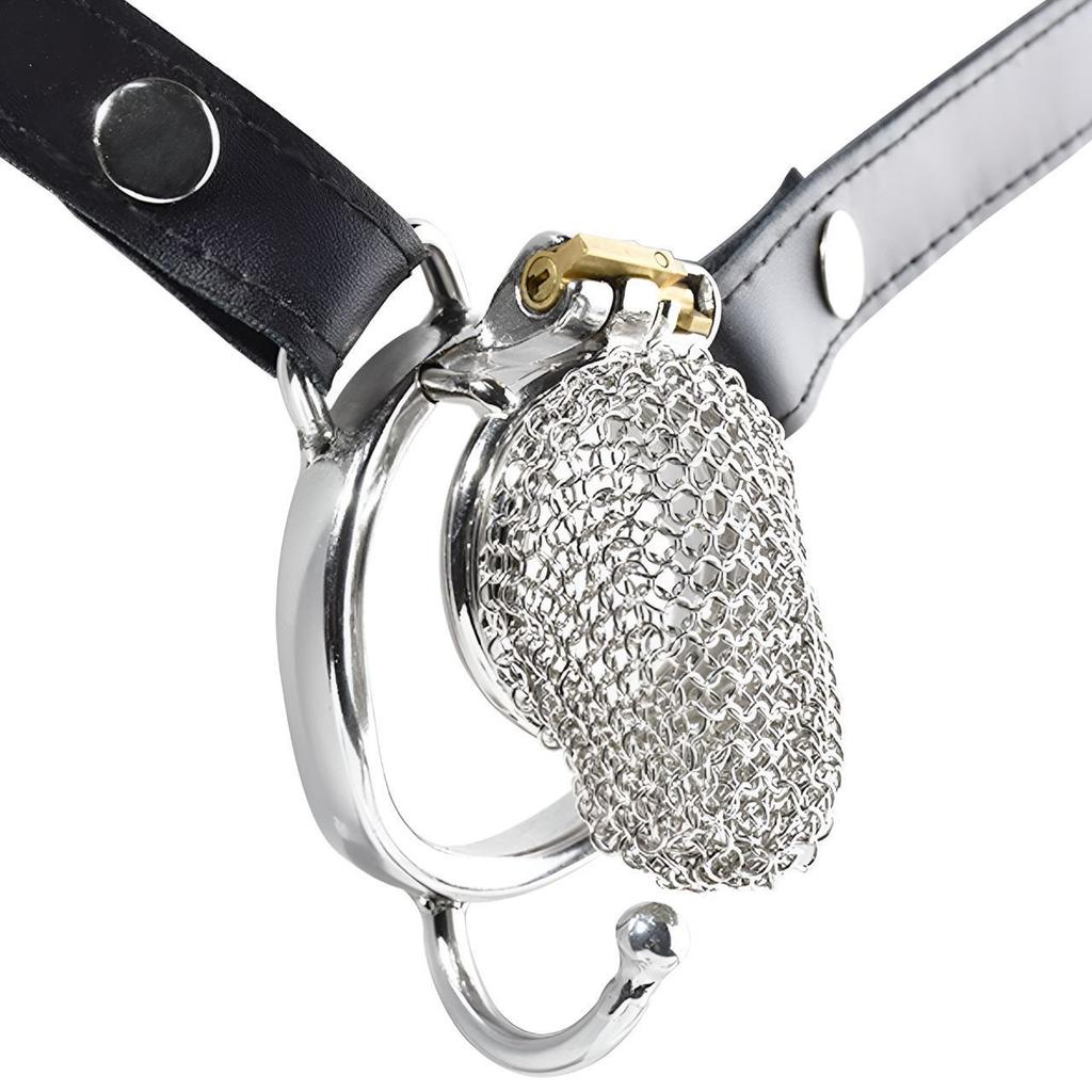 Adult Seductive Erotic Chastity Lock Male Chastity Cage Metal Armor Breathable Holes Design Comfortable Body-hugging Fit Model