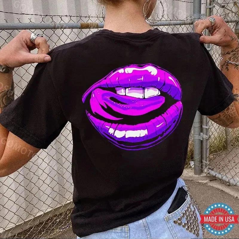 Sexy Purple Lips Print Women s T-shirt XS