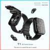 New T1 Smartwatch & TWS Earbuds: 2-in-1 Bluetooth Call, Music, Pedometer, Sports Watch - Black