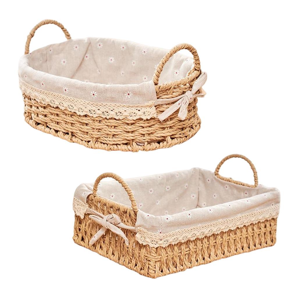 Woven Storage Baskets Handwoven Kitchen Organizer Cosmetic Box for Vegetables Breakfast Bread Bedroom Home Decorative