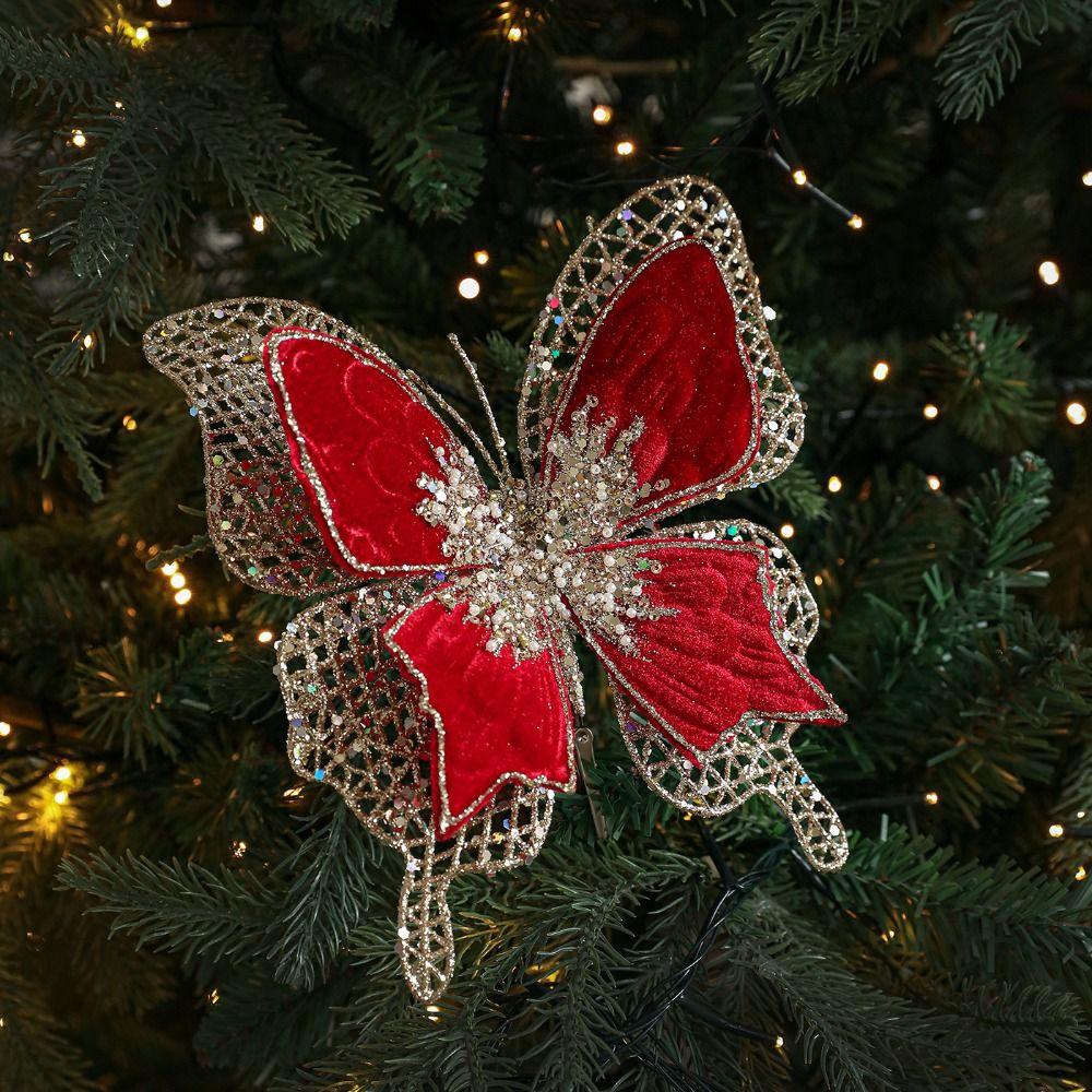 Sparkling Christmas Butterfly Pendant with Clip Glitter Holiday Decor Multicolor Flannel Xmas Tree Hanging Ornaments
