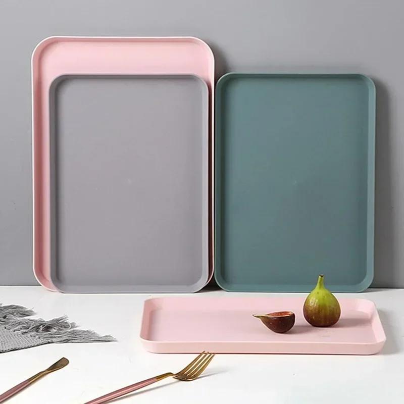Green Rectangular Food Bread Pan Plastic Tray for Storage, Household Kitchen Supplies, Hotel Service, Dessert