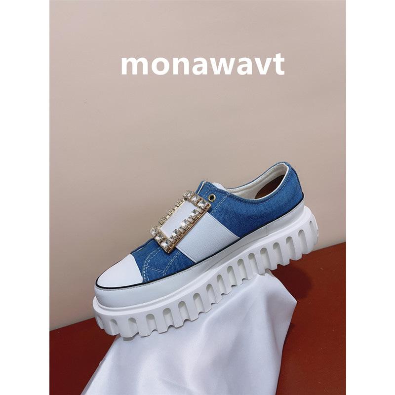 

Мода 2024 года, европейские и американские осенние женские туфли из парусины со стразами и квадратной пряжкой, обувь на увеличенной платформе, спортивная повседневная обувь 40 синий