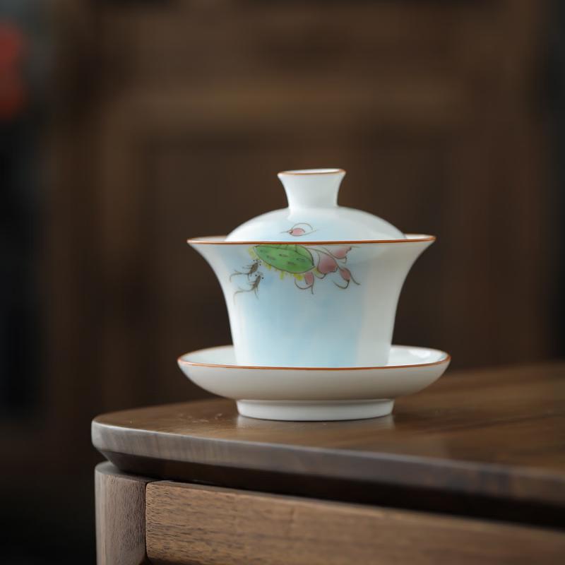 Hand-painted White Porcelain Sancai Gaiwan