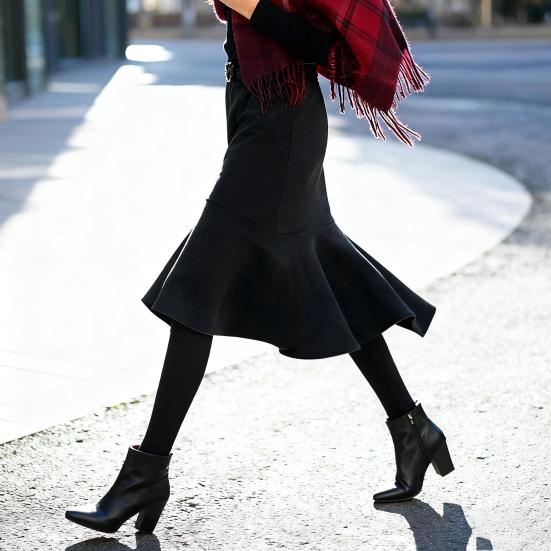 Winter Culottes Elastic High Waist Solid Color Versatile Skirt Leggings Combo Solid Color Thickened Warm Skirt Leggings